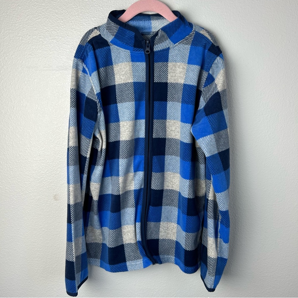 Oshkosh B’gosh Boys Blue Gray Plaid Fleece Zip Up Size 12